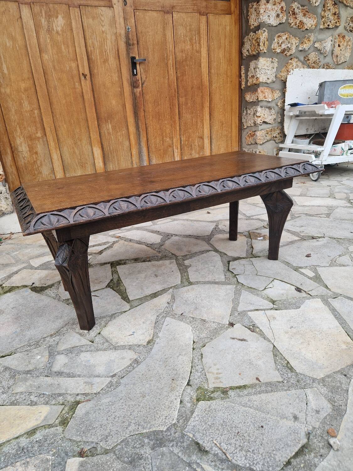 Brutalist coffee table in sculpted oak