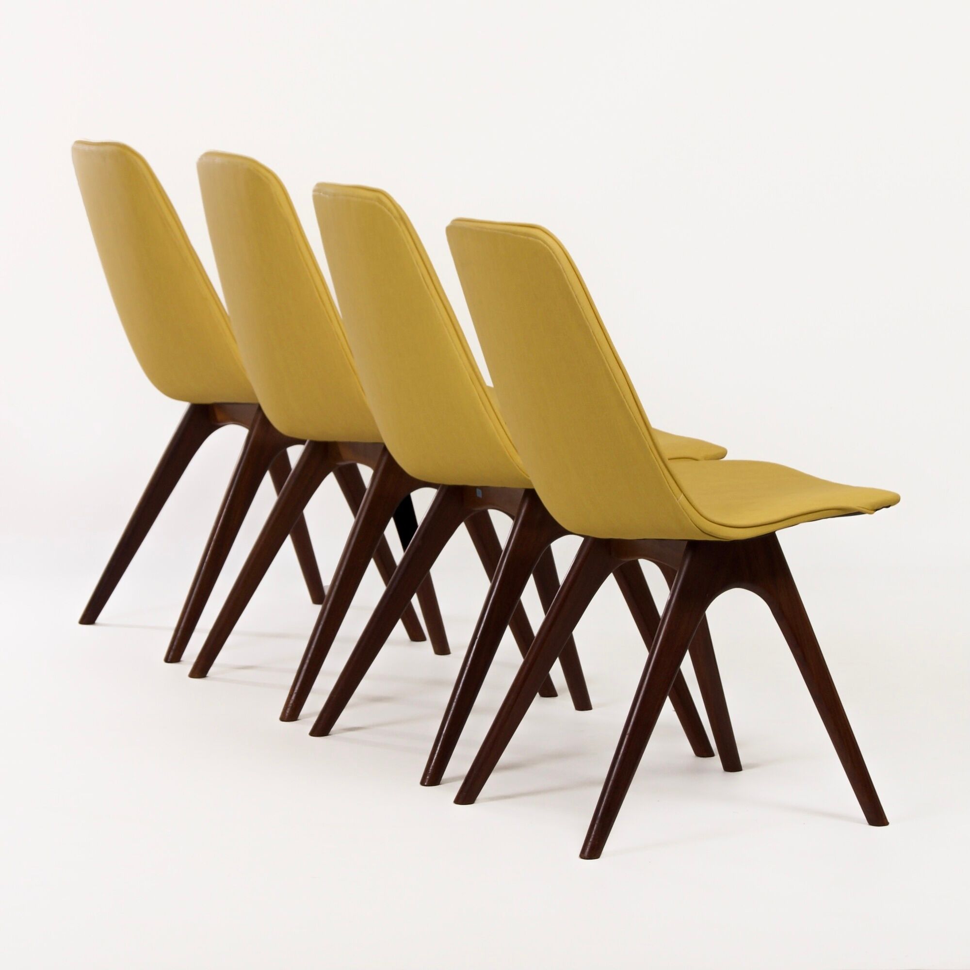 Teak dining chairs with yellow vinyl upholstery by Van Os, 1950s – set of 4