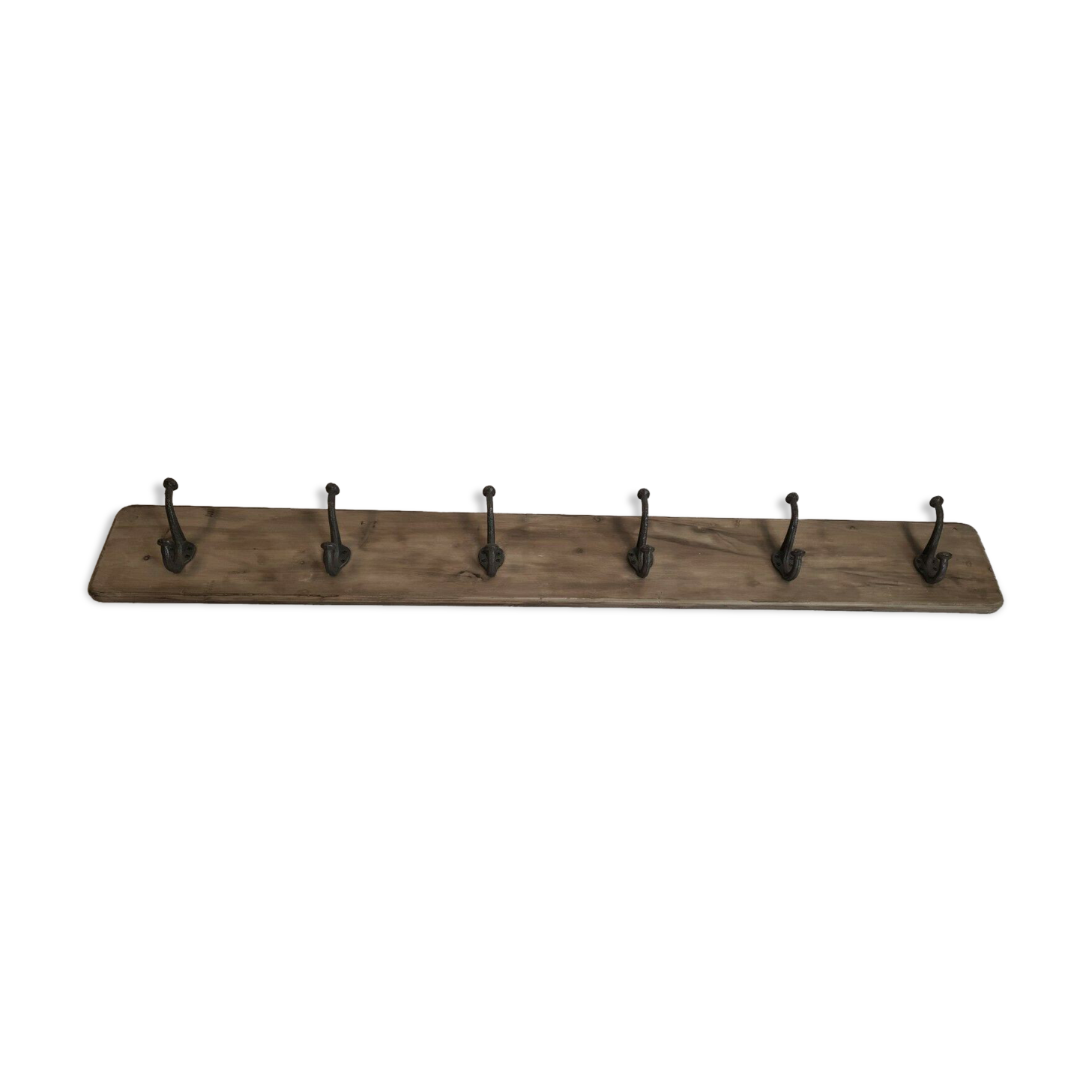 wooden school coat rack and iron hooks