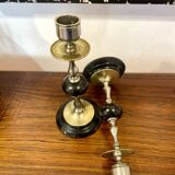 Pair of Napoleon III candlesticks in brass and black marble.