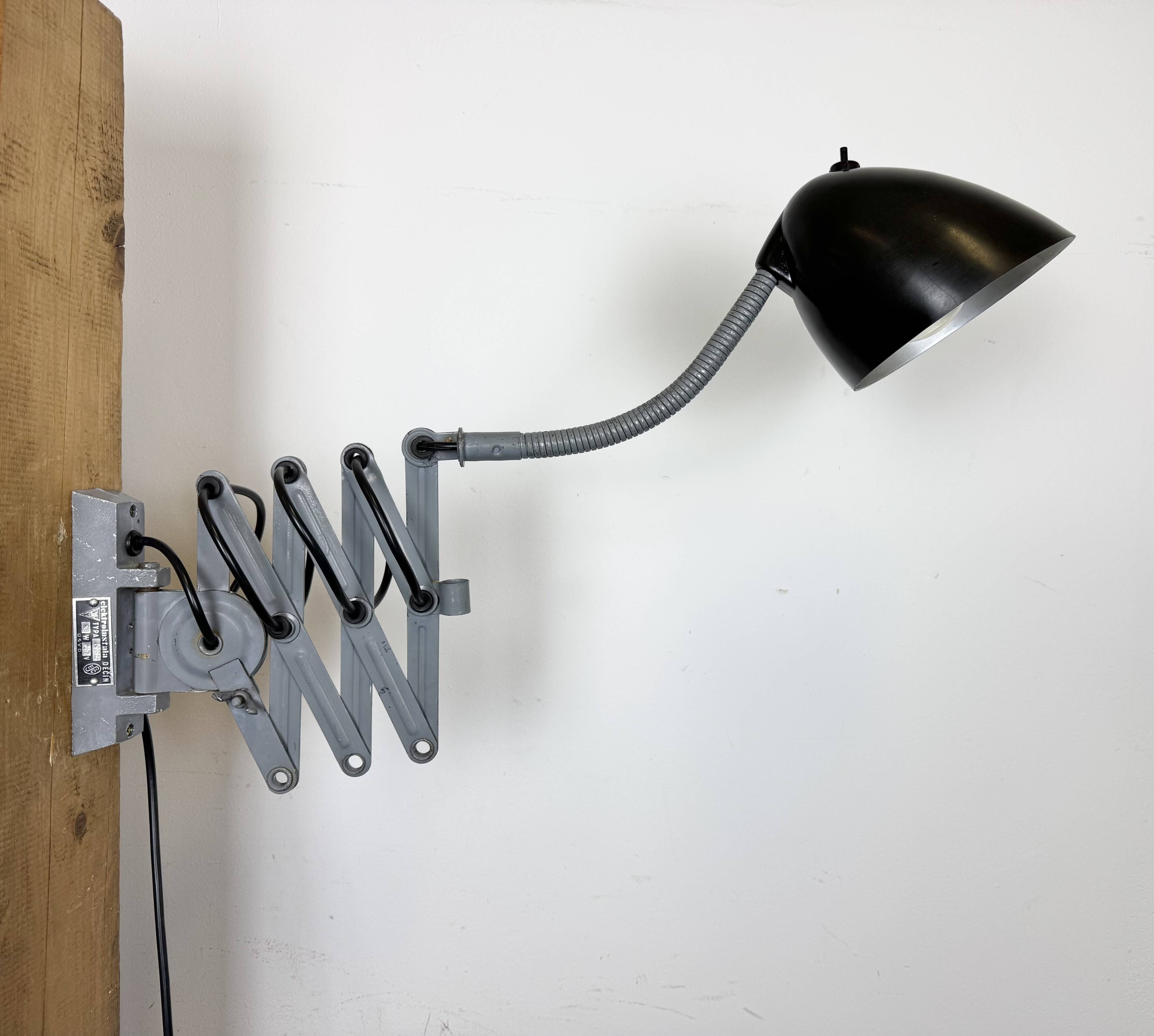 Grey Industrial Scissor Wall Lamp from Elektroinstala, 1960s