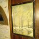 Old framed painting, oil "Wood under the snow", signed