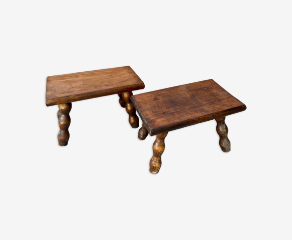 Lot de 2 marche pieds ancien en bois pied tourné