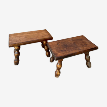Set of 2 steps old wooden feet turned foot