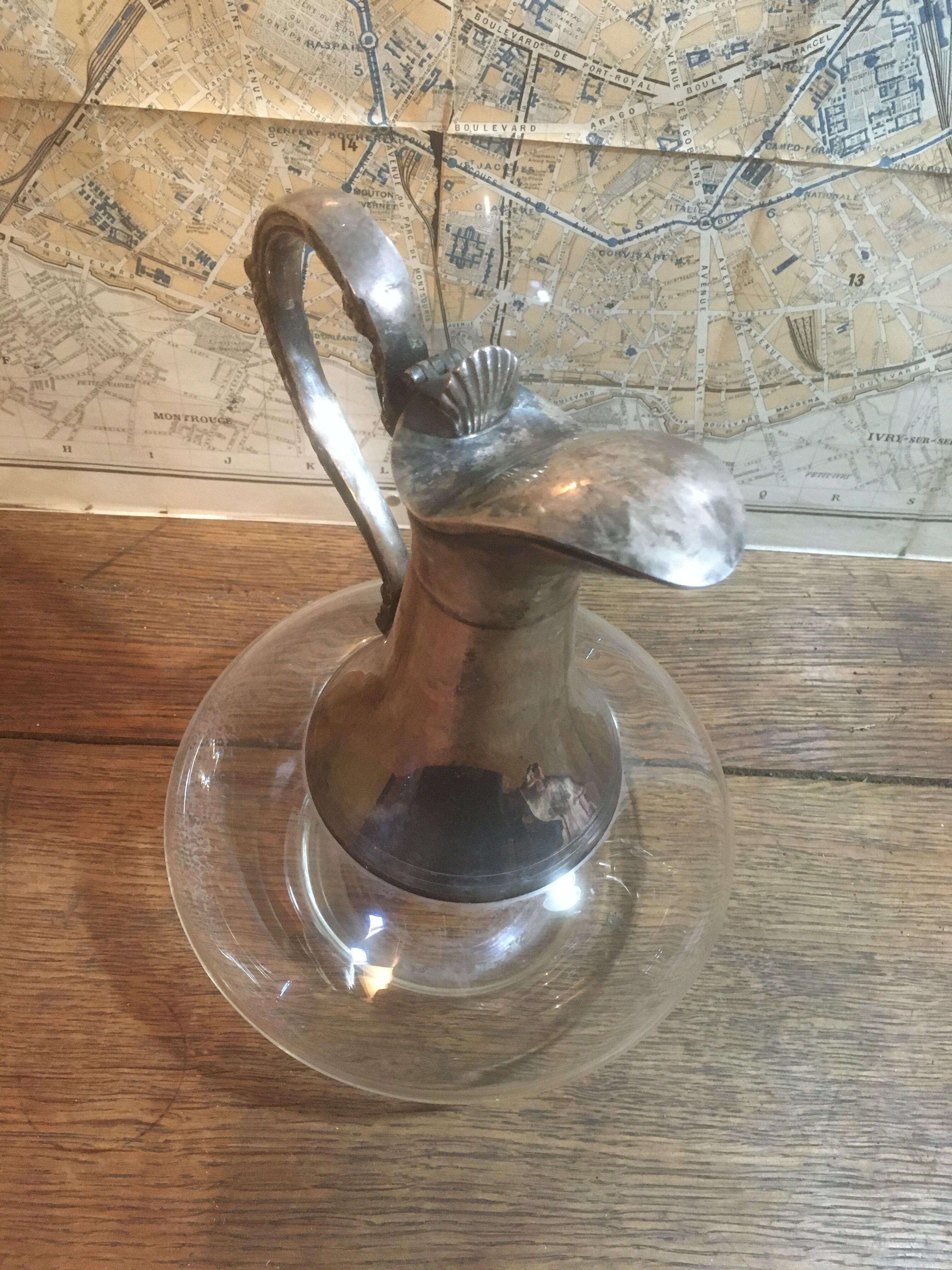 Glass and silver metal ewer