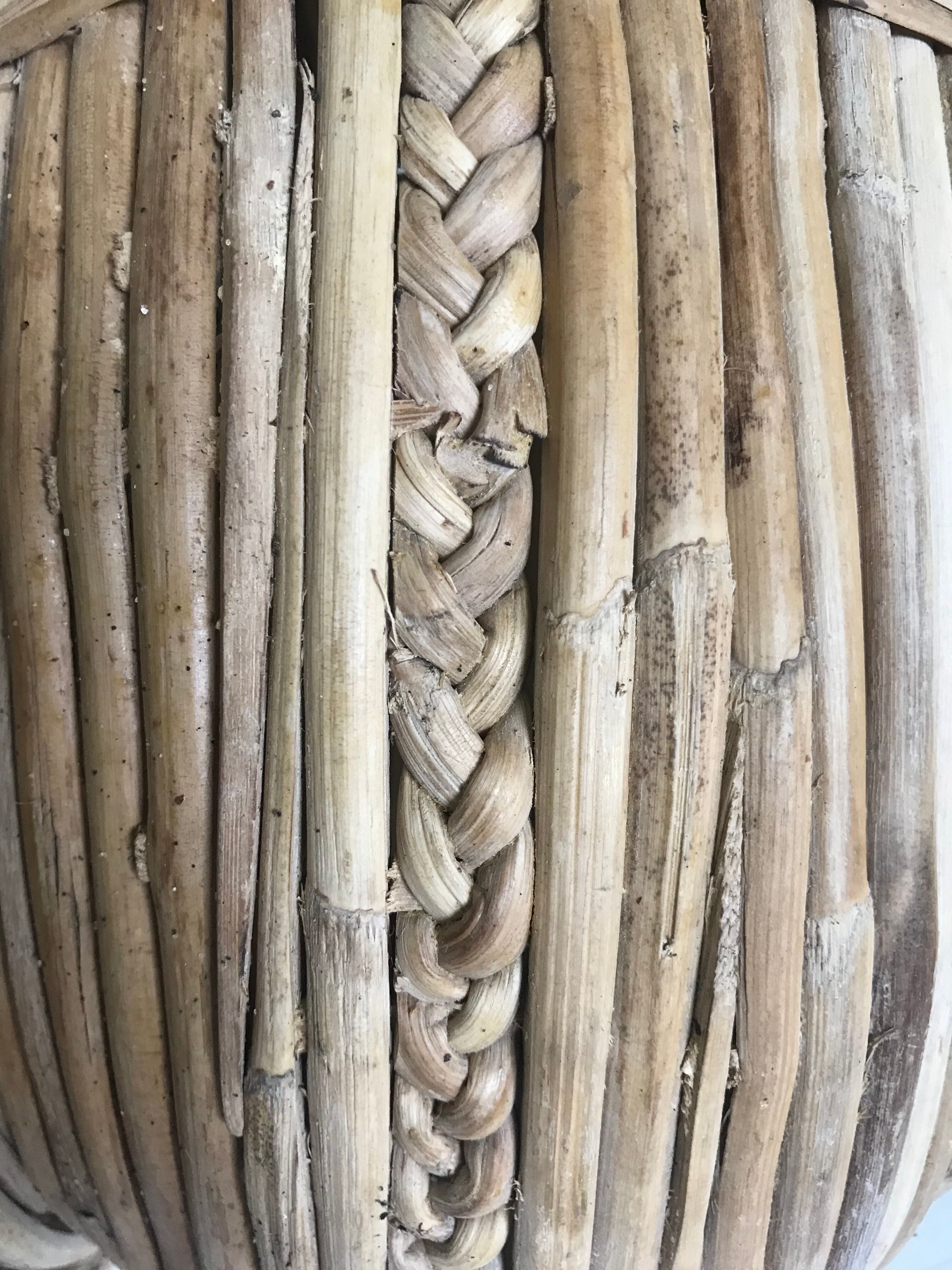 Rattan and vintage brass pot cover