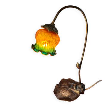 Art Nouveau lamp, patinated bronze design, 42x28 cm, electrical compliant.