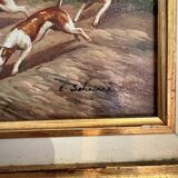 Oil Painting Panel Wood Gilded Hunting English Dog 19th Century