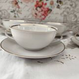 Set of 5 Bavaria porcelain soup bowls with 2 handles, beige, gold edging