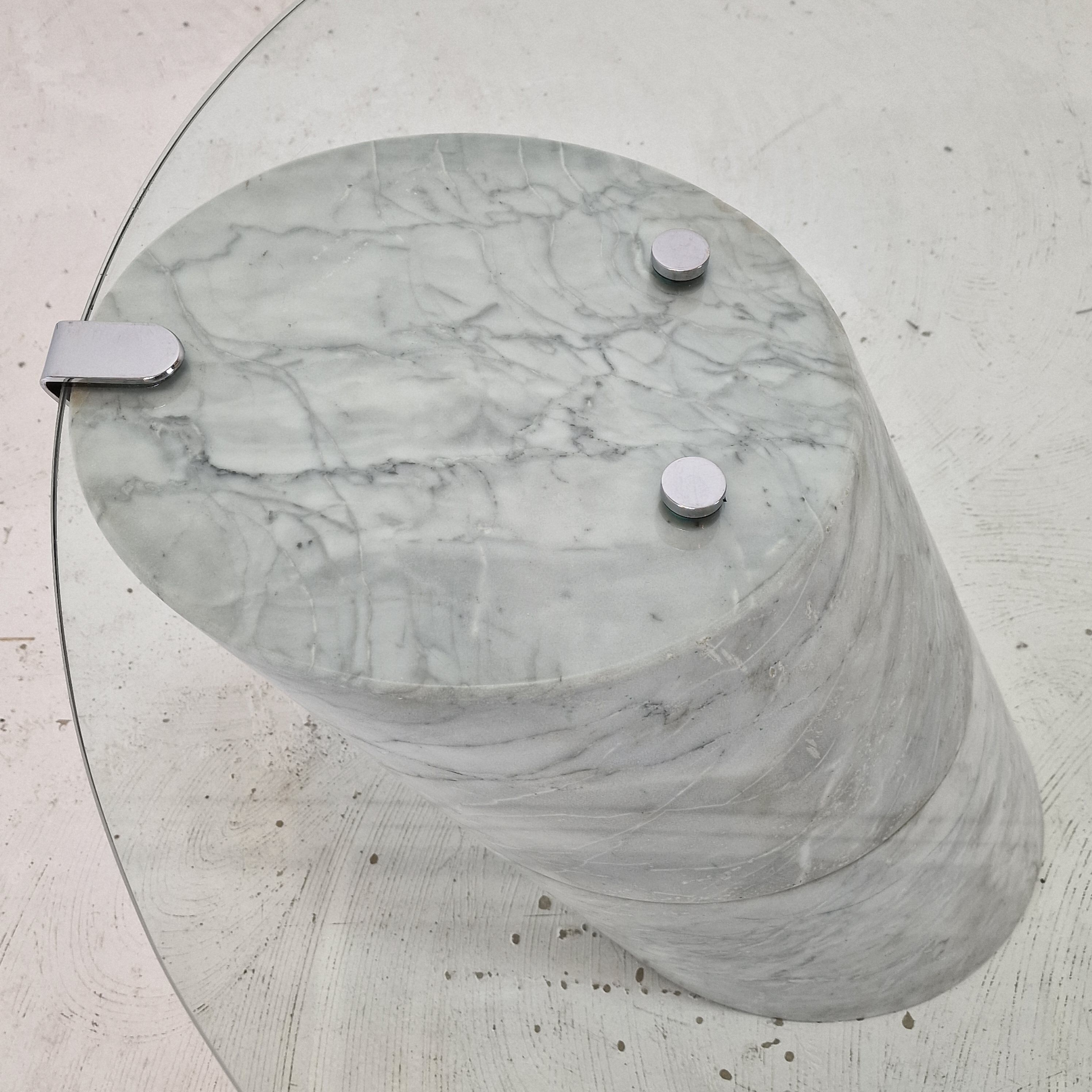 K1000 Glass & Carrara Marble Coffee Table Team Form AG, Ronald Schmitt, 1975