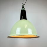 Industrial soviet light green enamel pendant lamp, 1960s