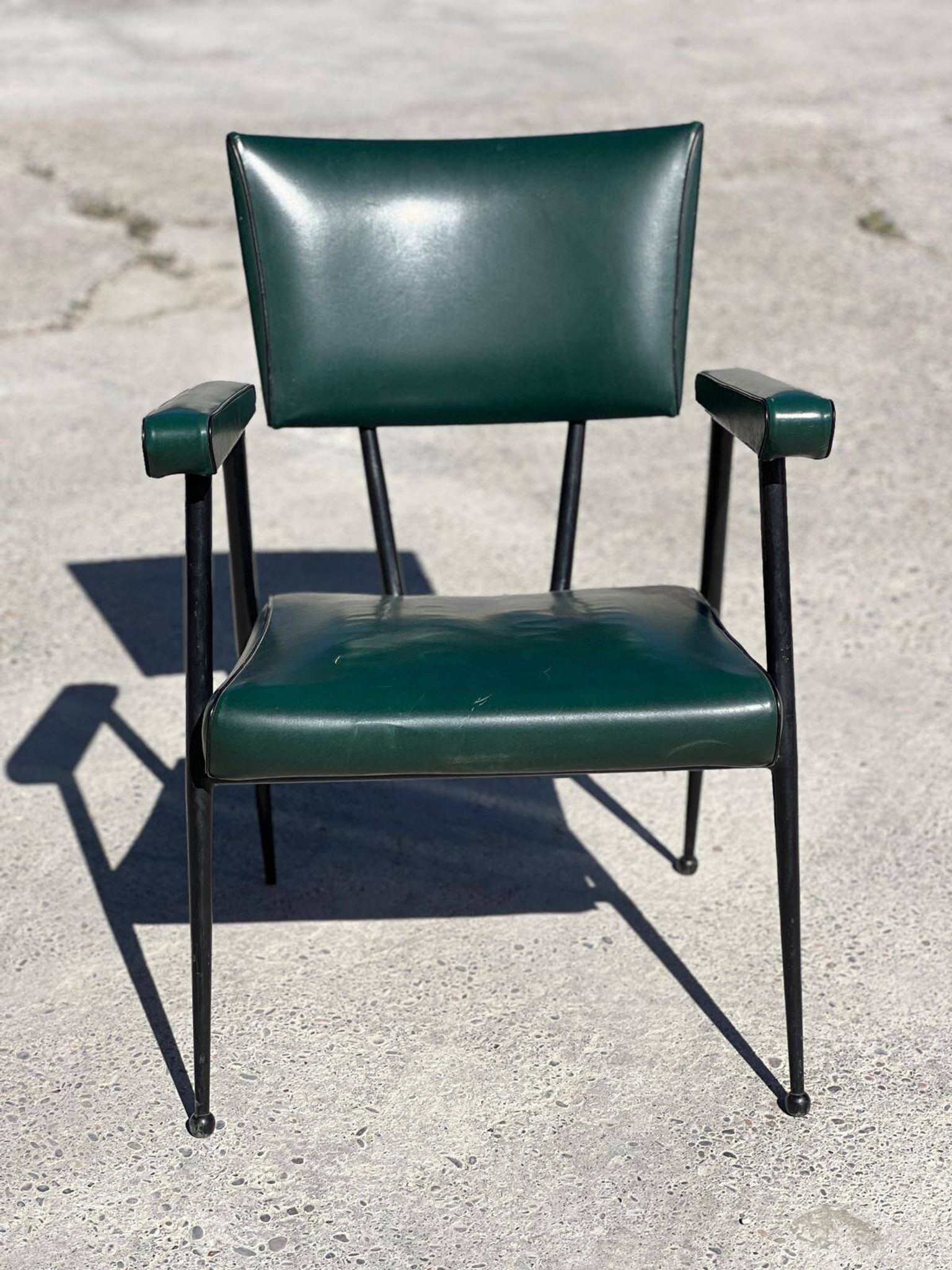 Rare green leatherette armchair, by "Colette Gueden", designer from the 1950s
