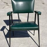 Rare green leatherette armchair, by "Colette Gueden", designer from the 1950s