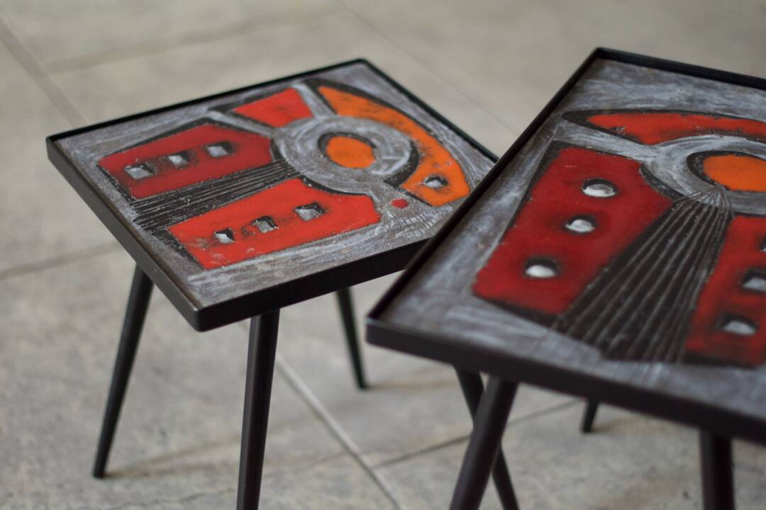 2 nesting varnished ceramic coffee tables - the brothers jean & robert cloutier 1950