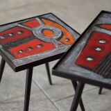 2 nesting varnished ceramic coffee tables - the brothers jean & robert cloutier 1950