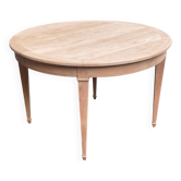 Round extendable dining table stripped in cherry wood Louis XVI René Trotel 1