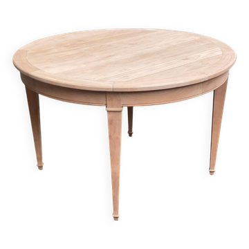 Round extendable dining table stripped in cherry wood Louis XVI René Trotel 1