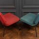 Pair of CM190 Pierre Paulin red and blue Thonet edition low chairs