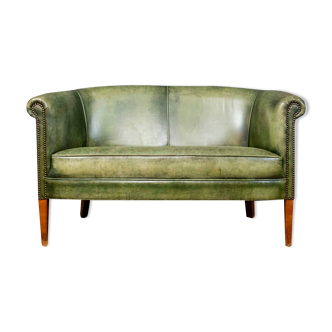 Vintage green sheep leather sofa