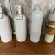 Set of 4 Old Grey Stoneware Bottles + Vintage Porcelain Stopper