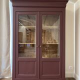 2-door solid wood display case - burgundy