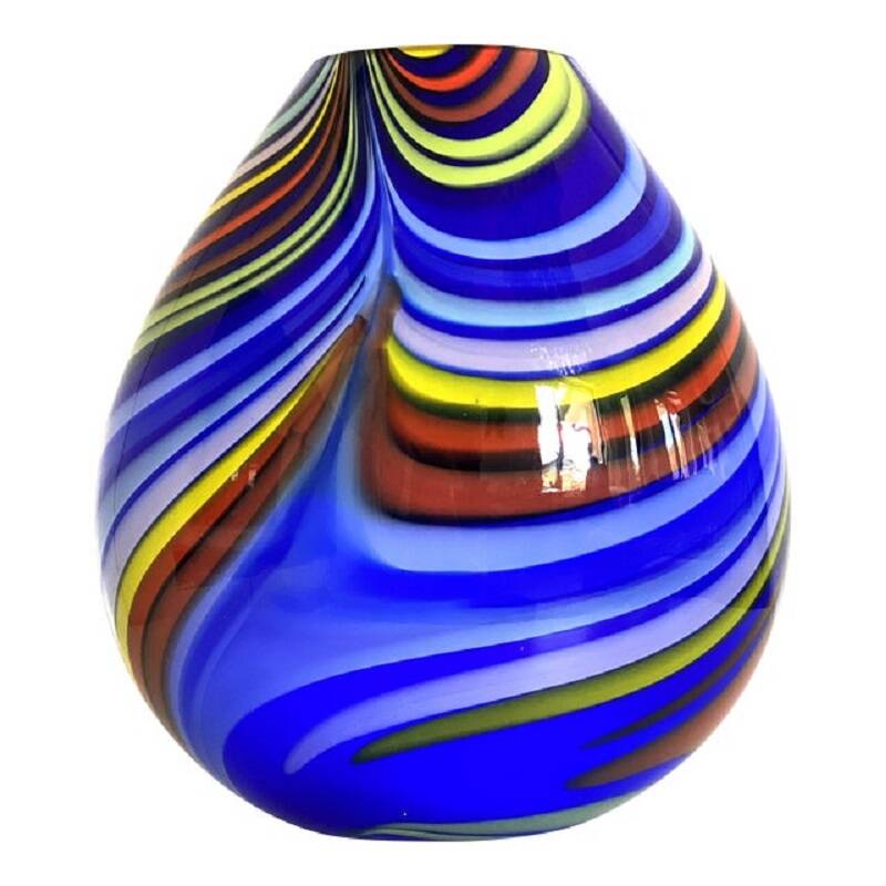 Contemporary artistic vase in murano glass with colored reeds