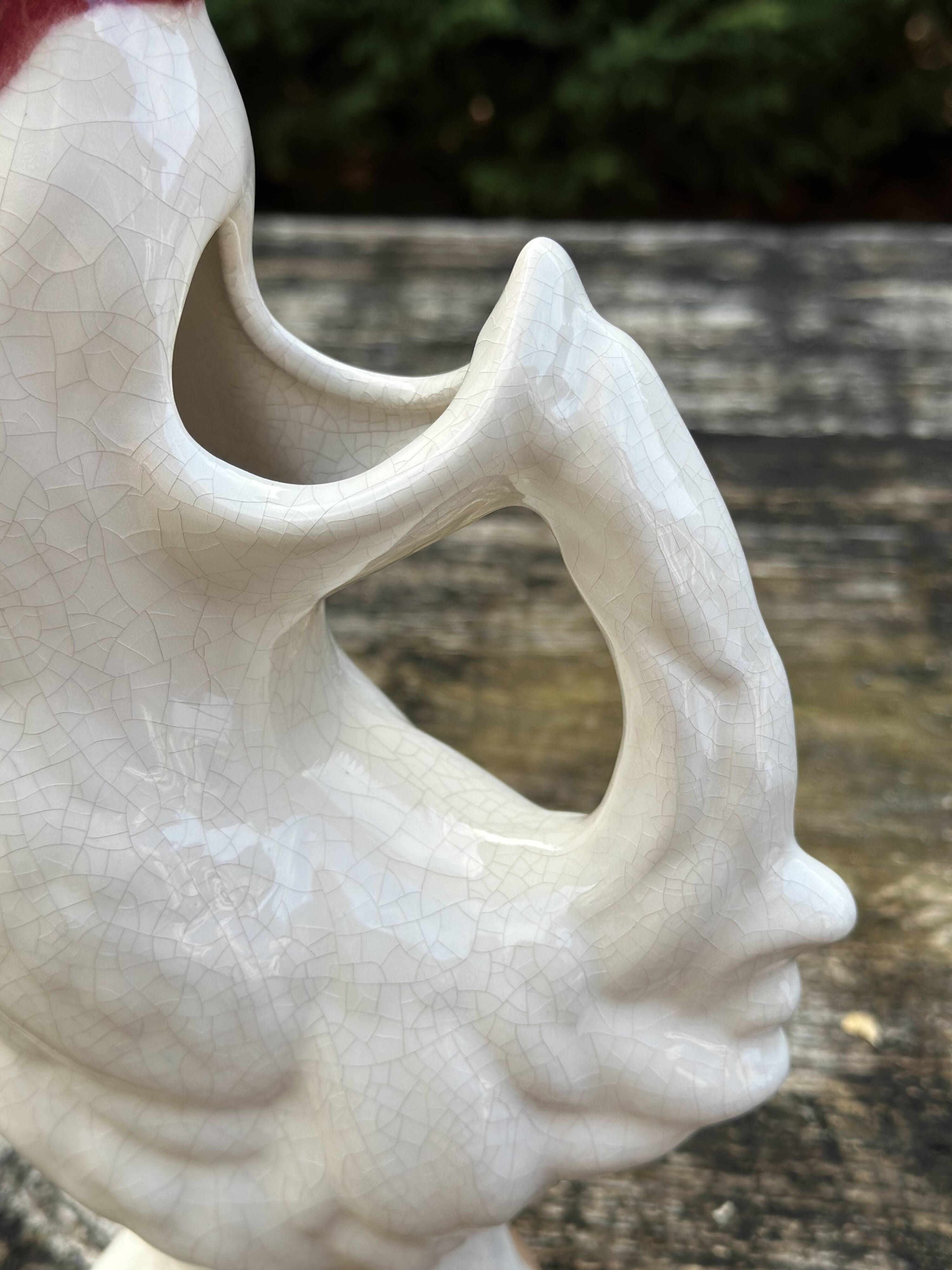 Rooster pitcher in cracked ceramic Art Deco style