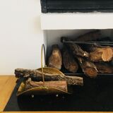 Log holder basket for brass fireplace