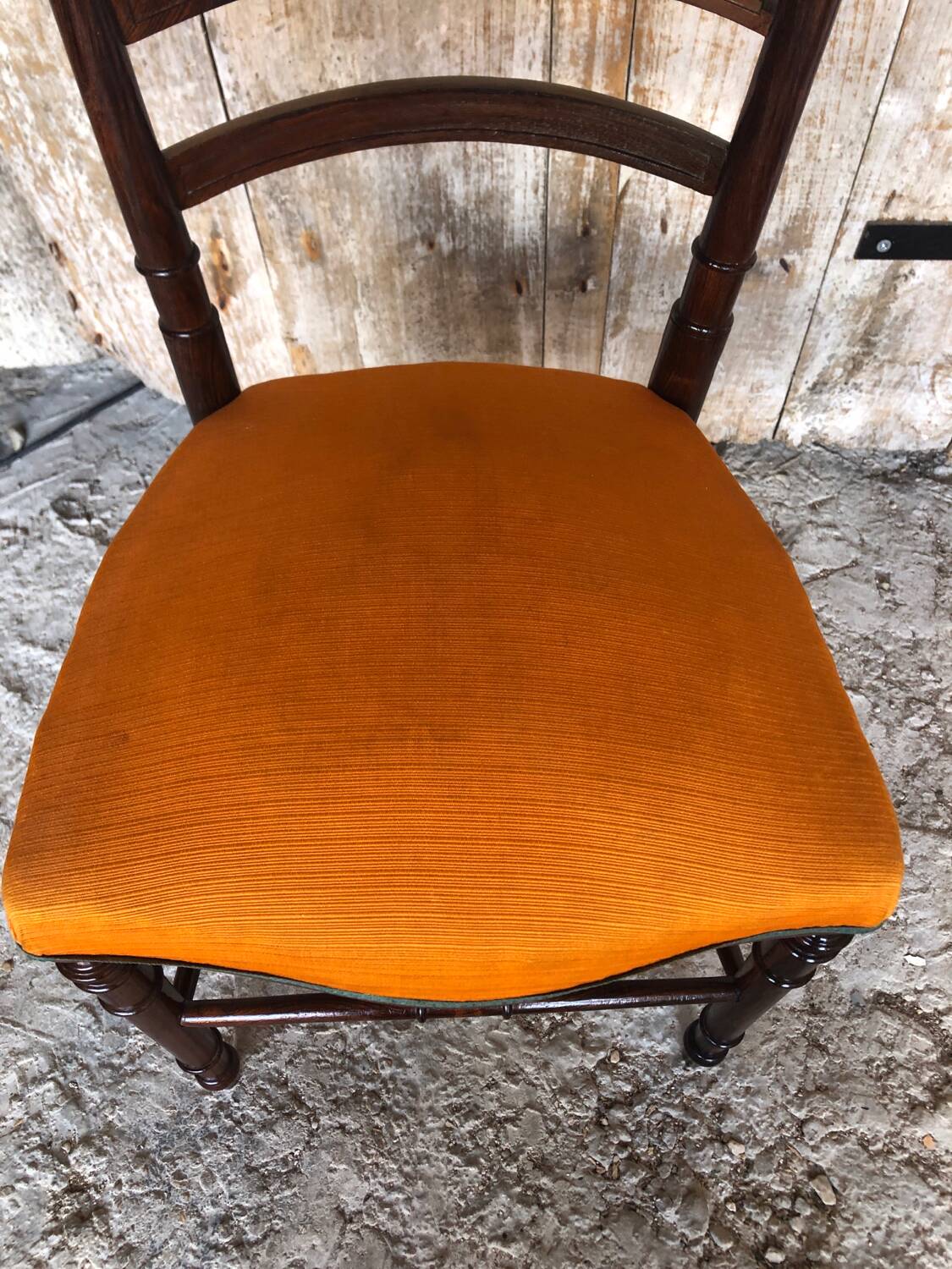 Napoleon 3 style chair black wood & vintage orange fabric