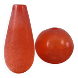 Pair of Murano vases by Seguso - Vintage Corroso glass in orange.
