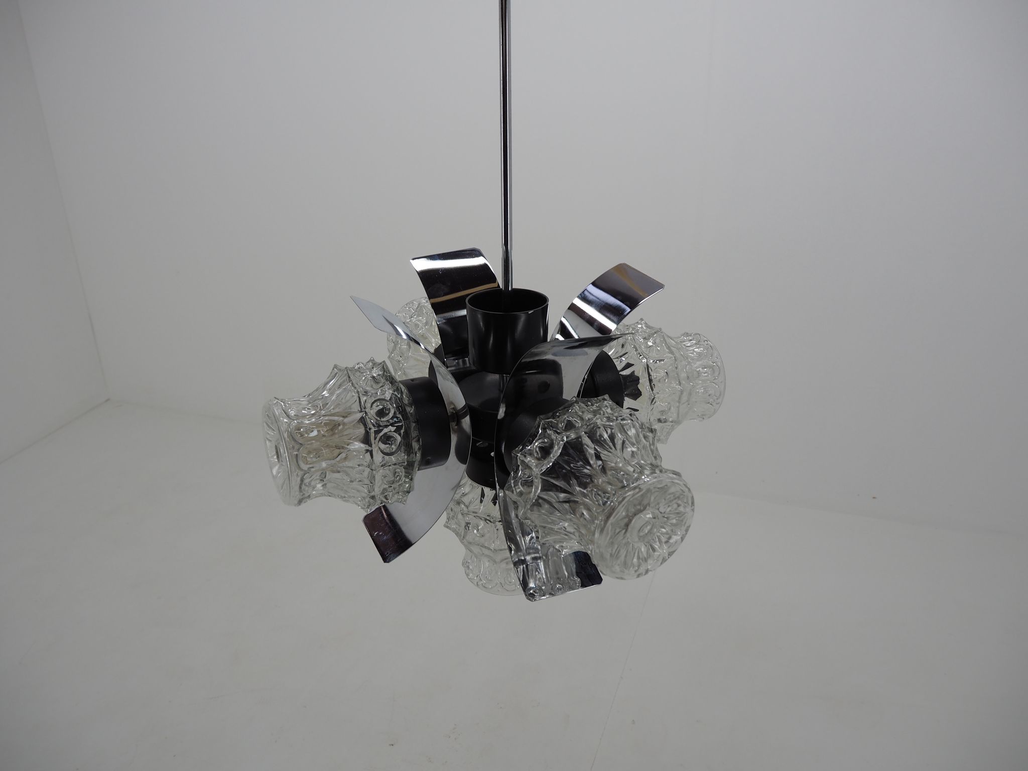 Chrome and glass chandelier, Czechoslovakia, 1960