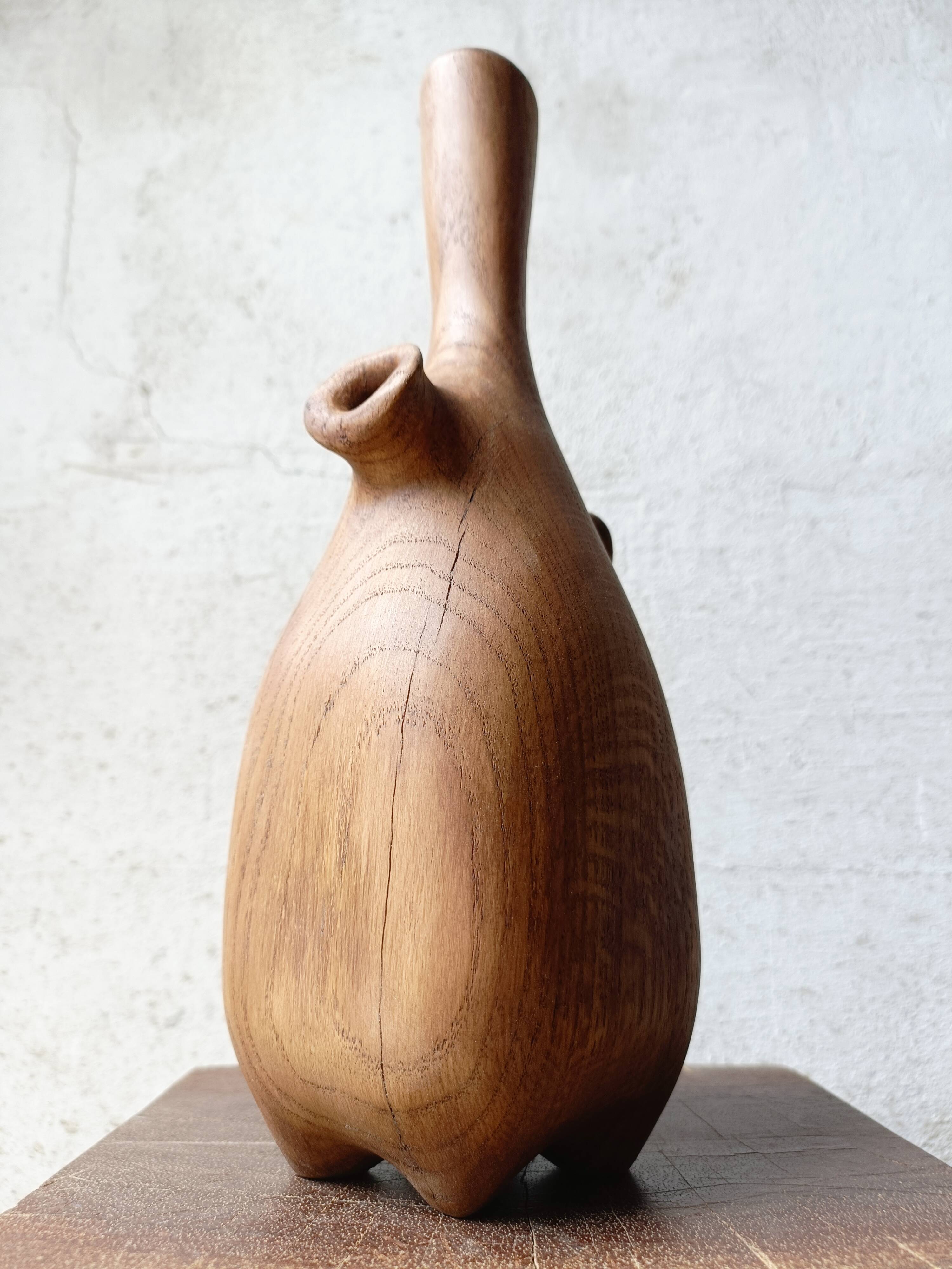 Vase / sculpture in solid carved oak