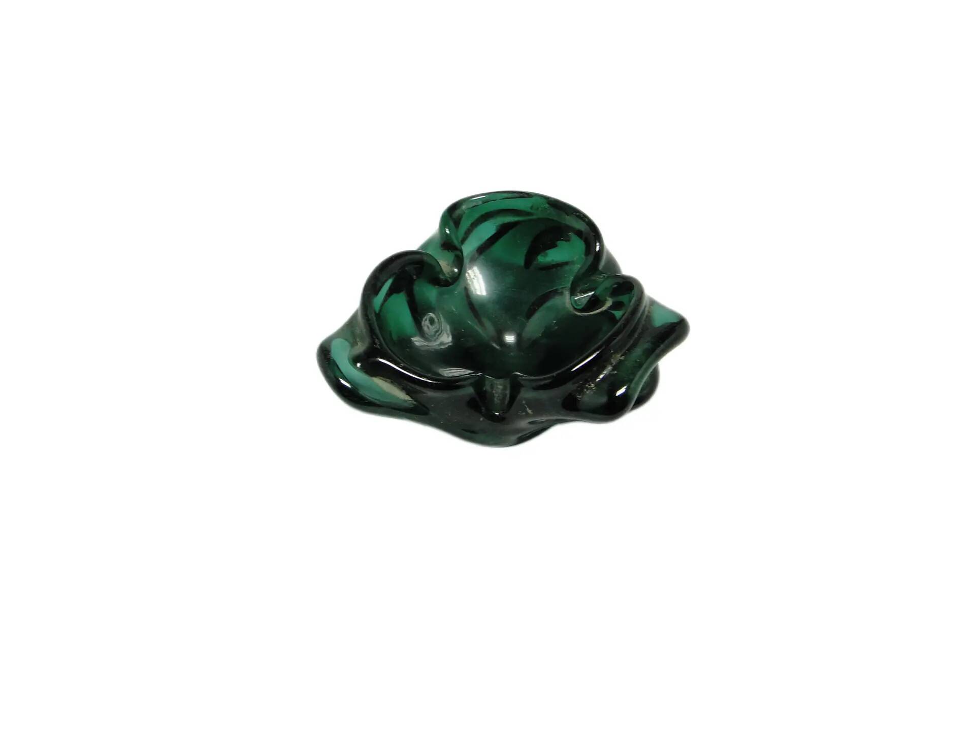 Mid-century modern ashtray, green glass, Poland, 1970s.