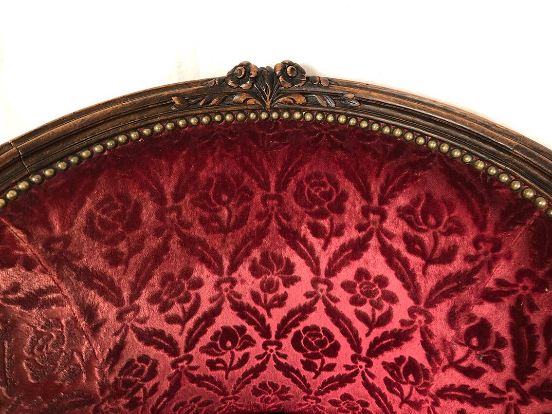Pair of Transition period armchairs, trimmed with burgundy velvet