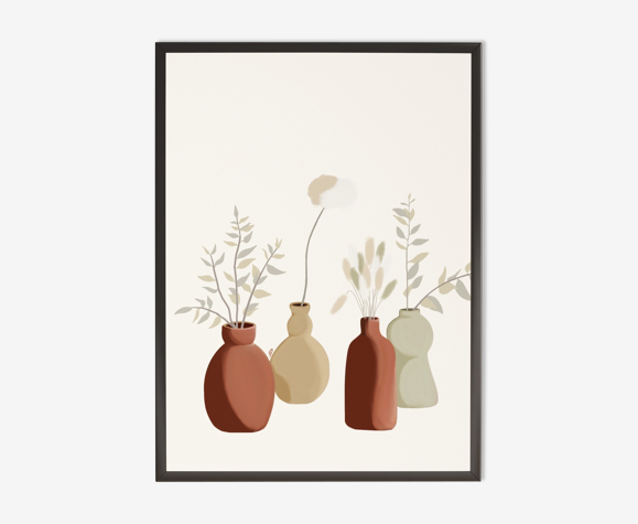 Illustration "Céramiques et fleurs séchées" par Noums Atelier