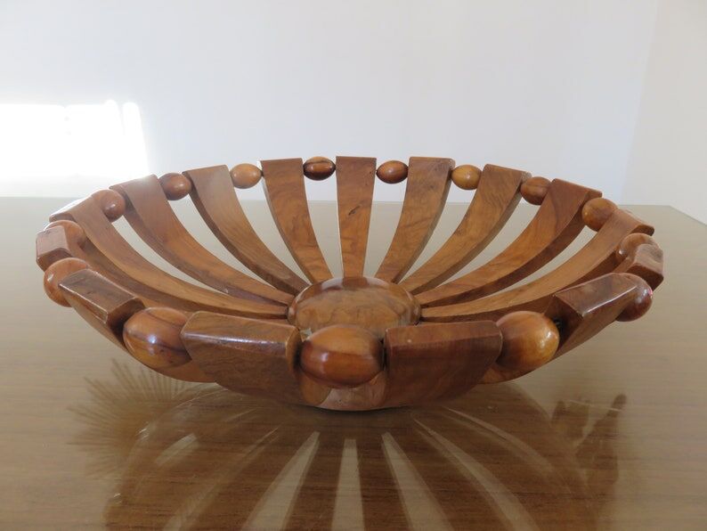 Teak fruit basket Scandinavian style 60s 70s