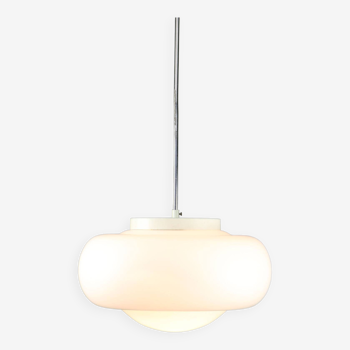 Suspension mid-century en chrome et opaline, italie