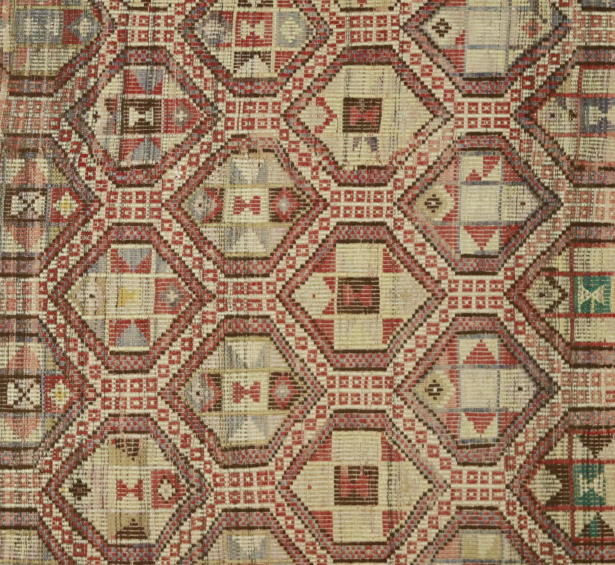 Grand Kilim Oushak Vintage Geometric Red Beige 300 x 160 cm