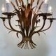 Large wheat sheaf leaf gold gilt chandelier, 1960’s
