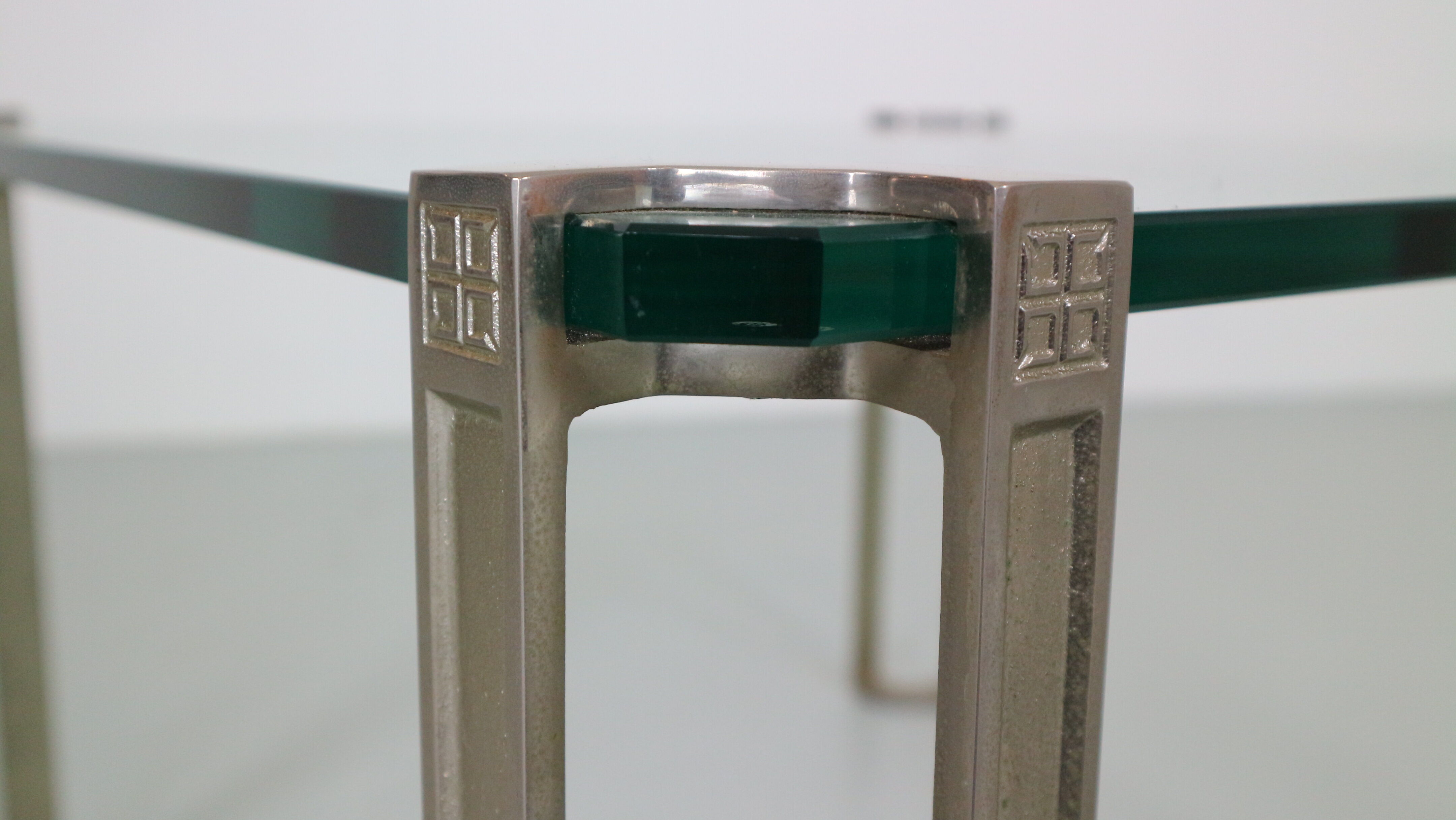 Peter Ghyczy for Ghyzcy Square Glass Coffee Table, 1970's Hollywood Regency