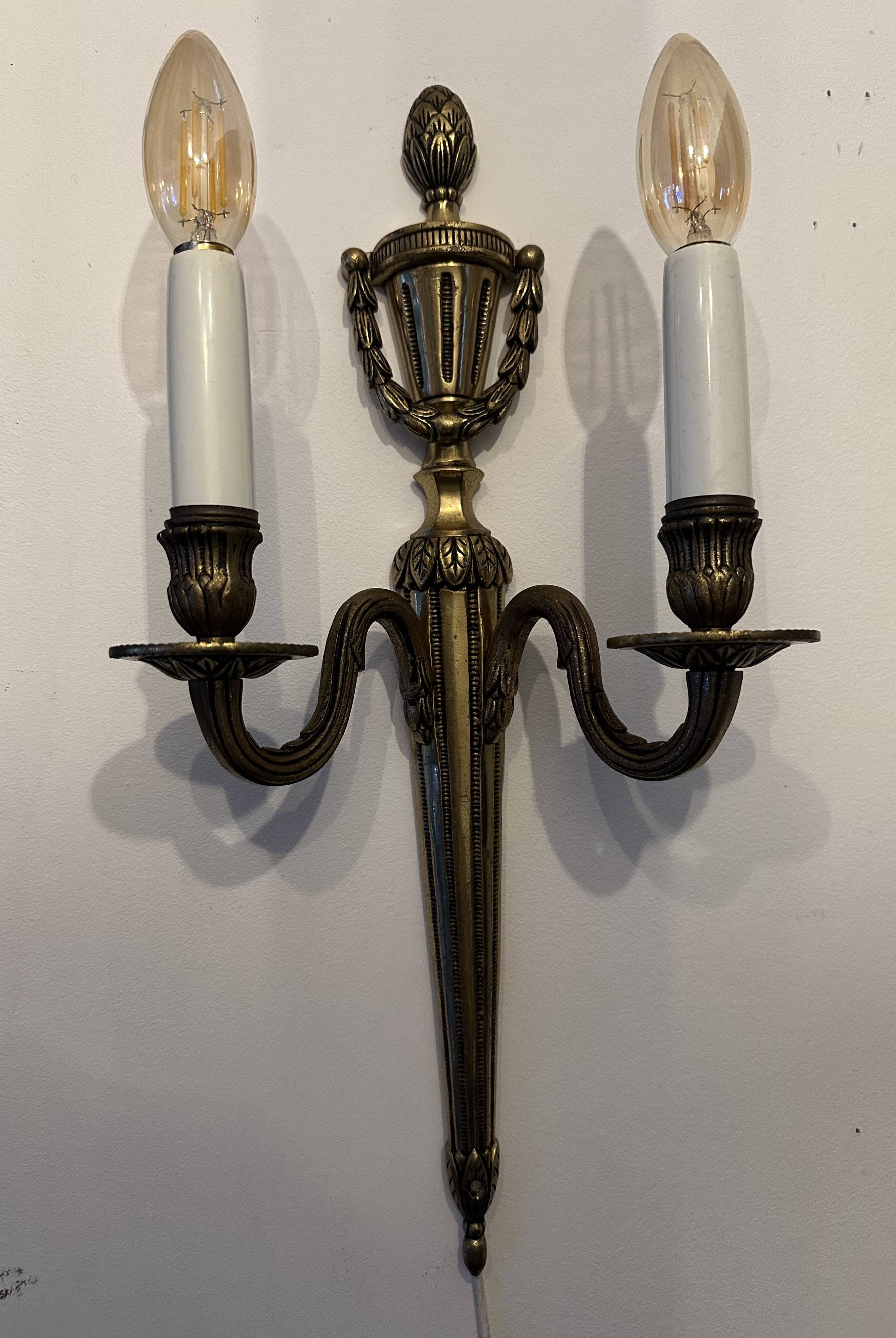Pair of mid-19th century brass tassel sconces