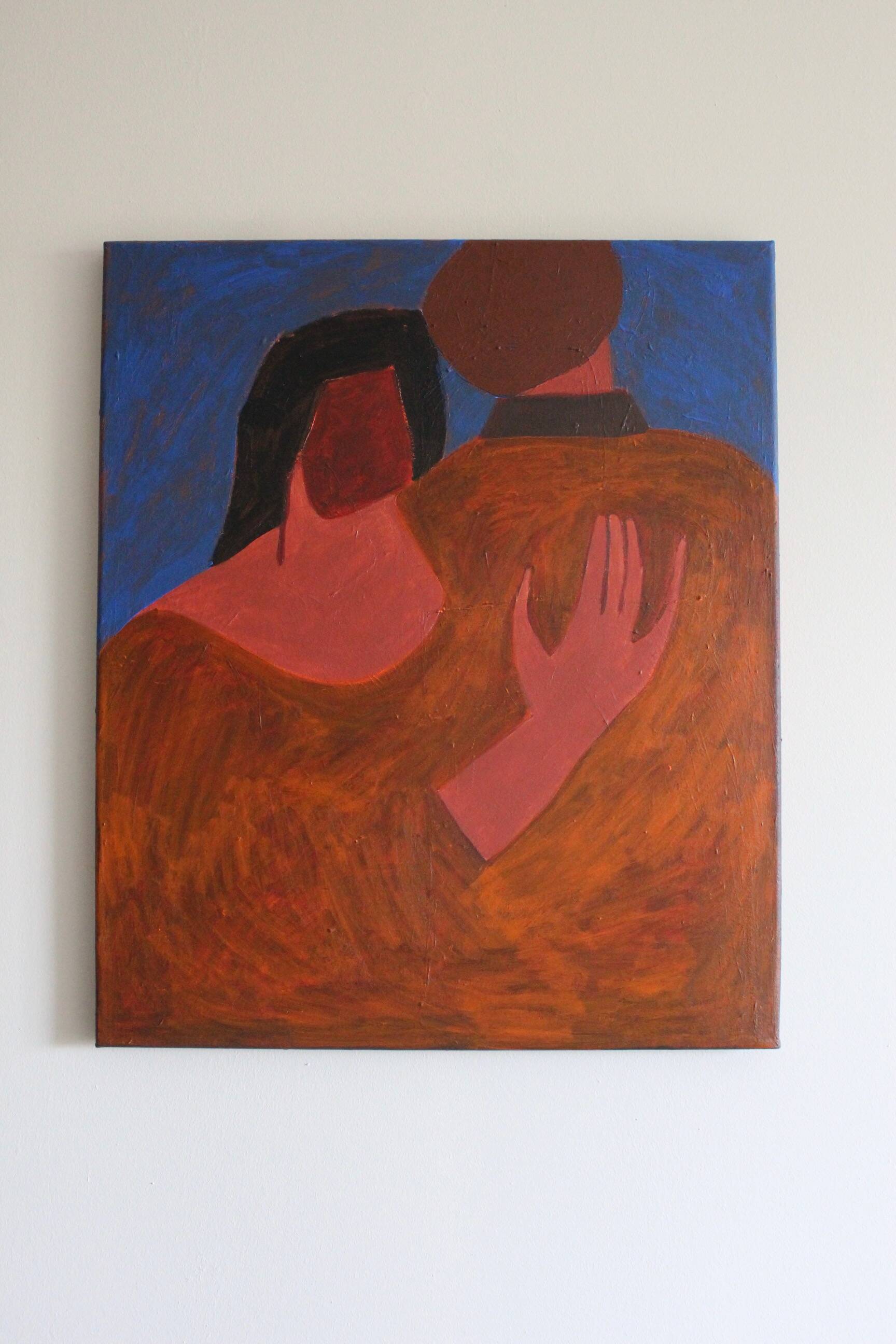 Large minimalist figurative painting couple "near you"