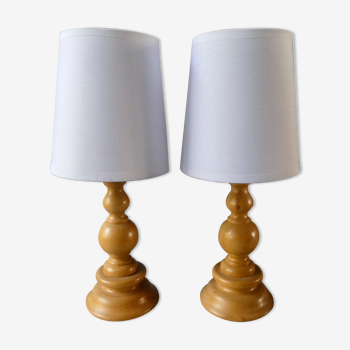 Pair of turned wooden lamps, 60s
