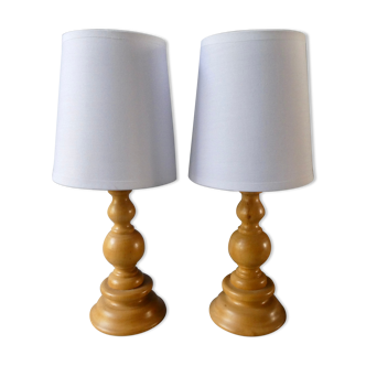 Pair of turned wooden lamps, 60s