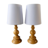Pair of turned wooden lamps, 60s