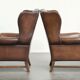 Set of 2 cow leather wingback armchairs in English style