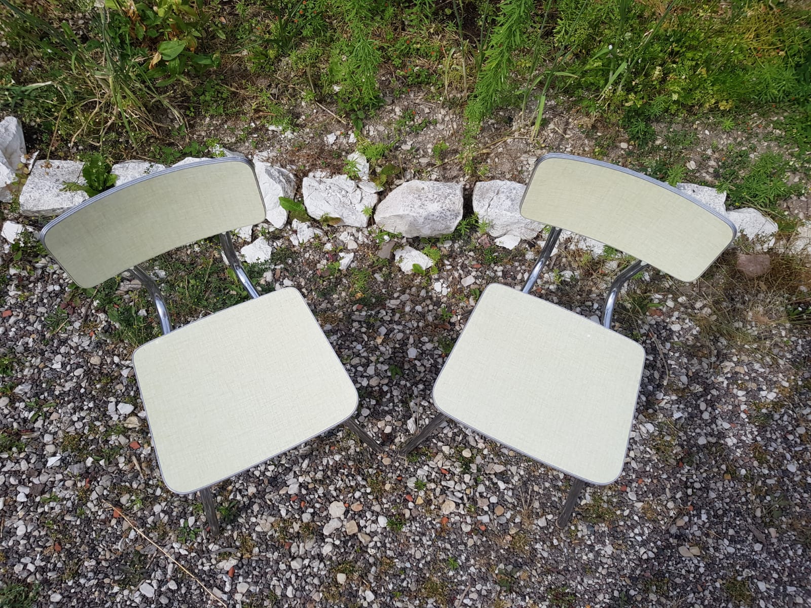 Pair plastilux chrome metal chair & formica + plate 50s vintage
