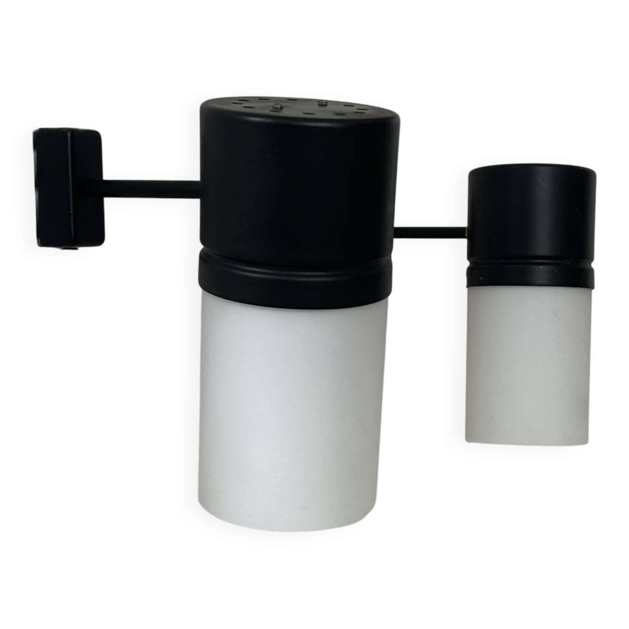 Paire d'applique vintage orientable, métal noir mat et opaline France 1950