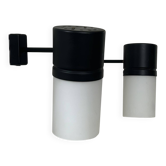 Pair of vintage adjustable wall lights, matte black metal and opaline glass, France 1950
