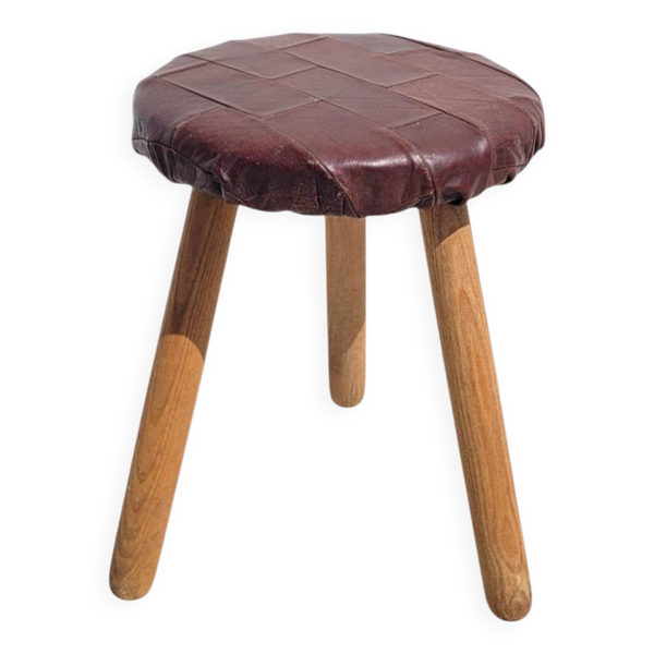 Tabouret tripode garni cuir